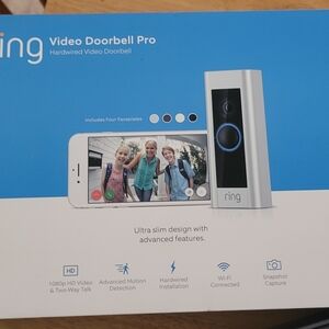 New in box wired RING doorbell and security camera black white ivory